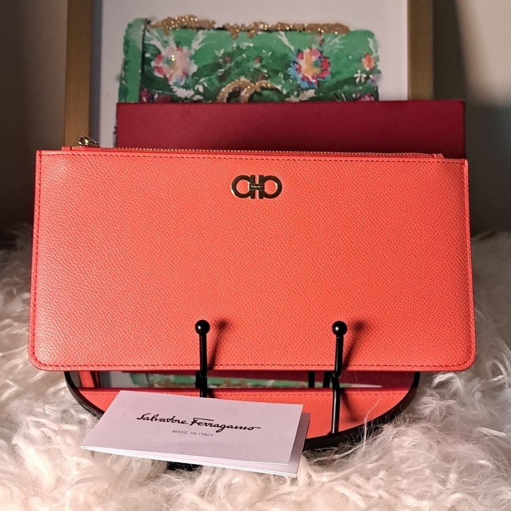 Salvatore Ferragamo Gancini  Red Cosmetic Wristlet Like New